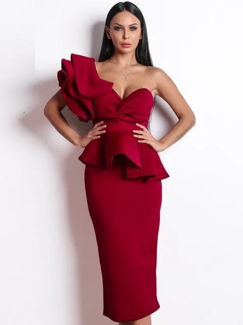 2022 New Off Shoulder Midi Party Dresses Wedding Sexy Ruffles Backless Elegant Dresses