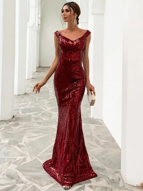 2022 Summer Sexy Bra Evening Party Dress Sequin Maxi