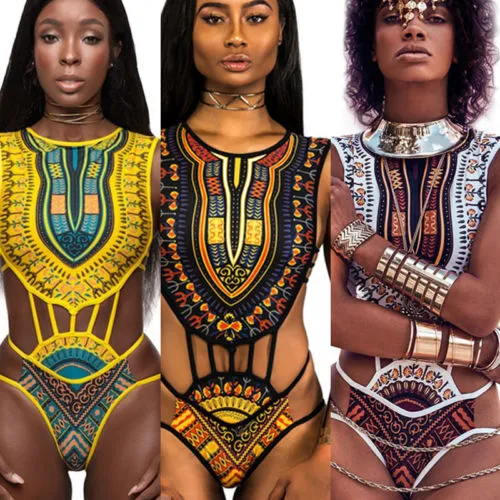 2023 African Dashiki Print One Piece Swimsuit  Monokini