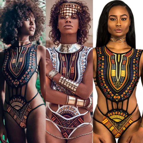 2023 African Dashiki Print One Piece Swimsuit  Monokini