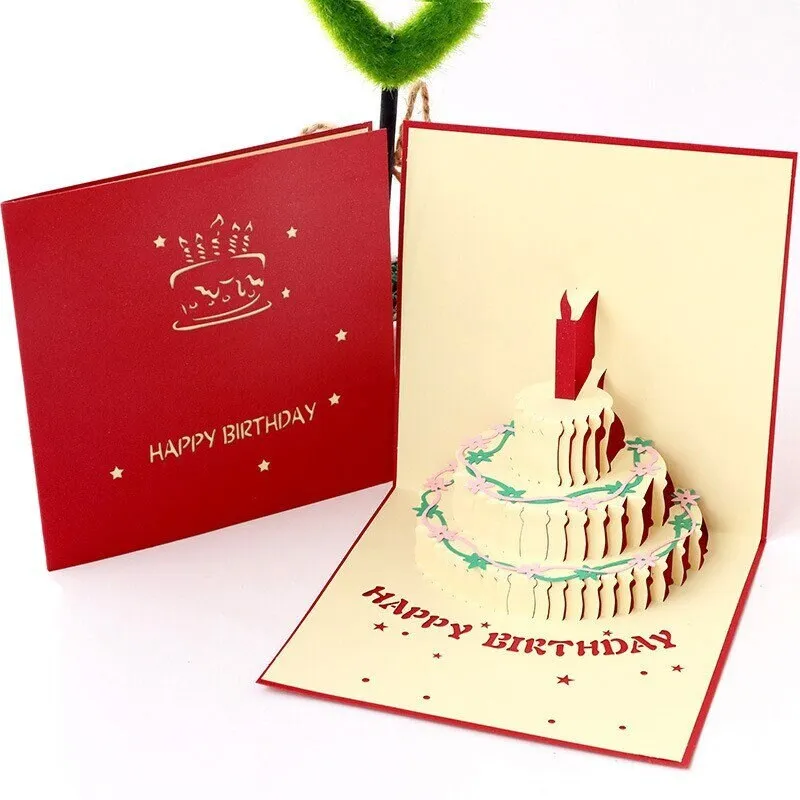 3D Pop-up Birthday Greeting Card - Personalized Handmade Birthday Cake card - Perfect Thinking of You, Congrats, or Thank You Gift for Her