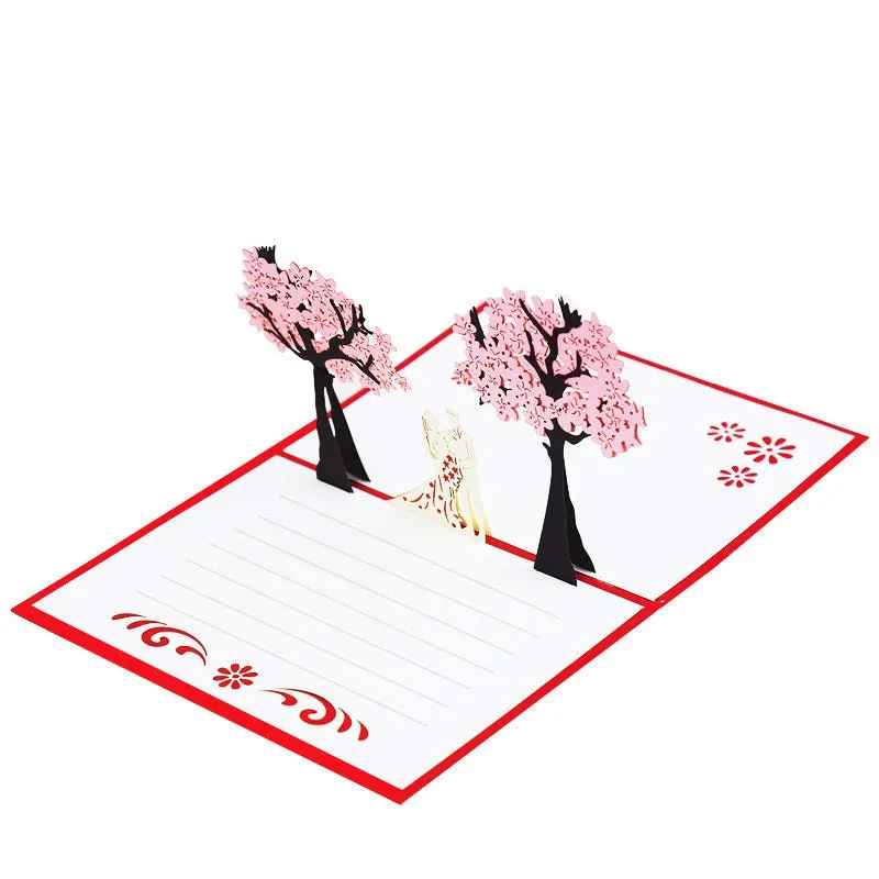 3D Pop Up Handmade Greeting Card for Wedding Couple Under Cherry Blossom Trees - Perfect for Wedding Wishes, Congrats, & Thank You!