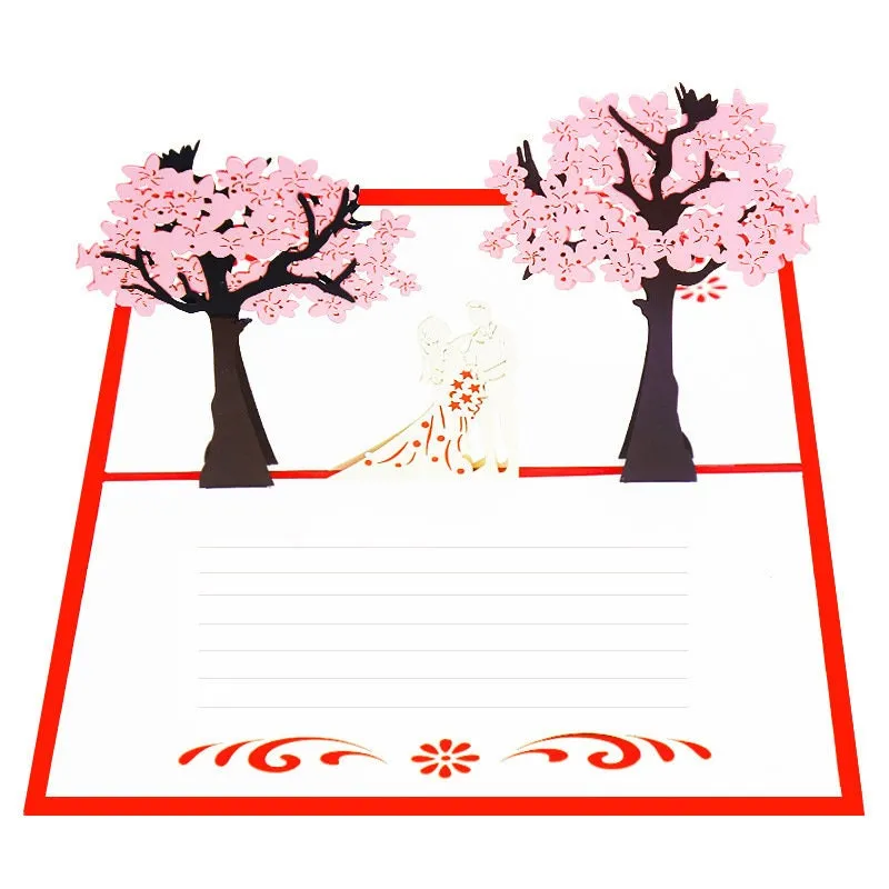 3D Pop Up Handmade Greeting Card for Wedding Couple Under Cherry Blossom Trees - Perfect for Wedding Wishes, Congrats, & Thank You!