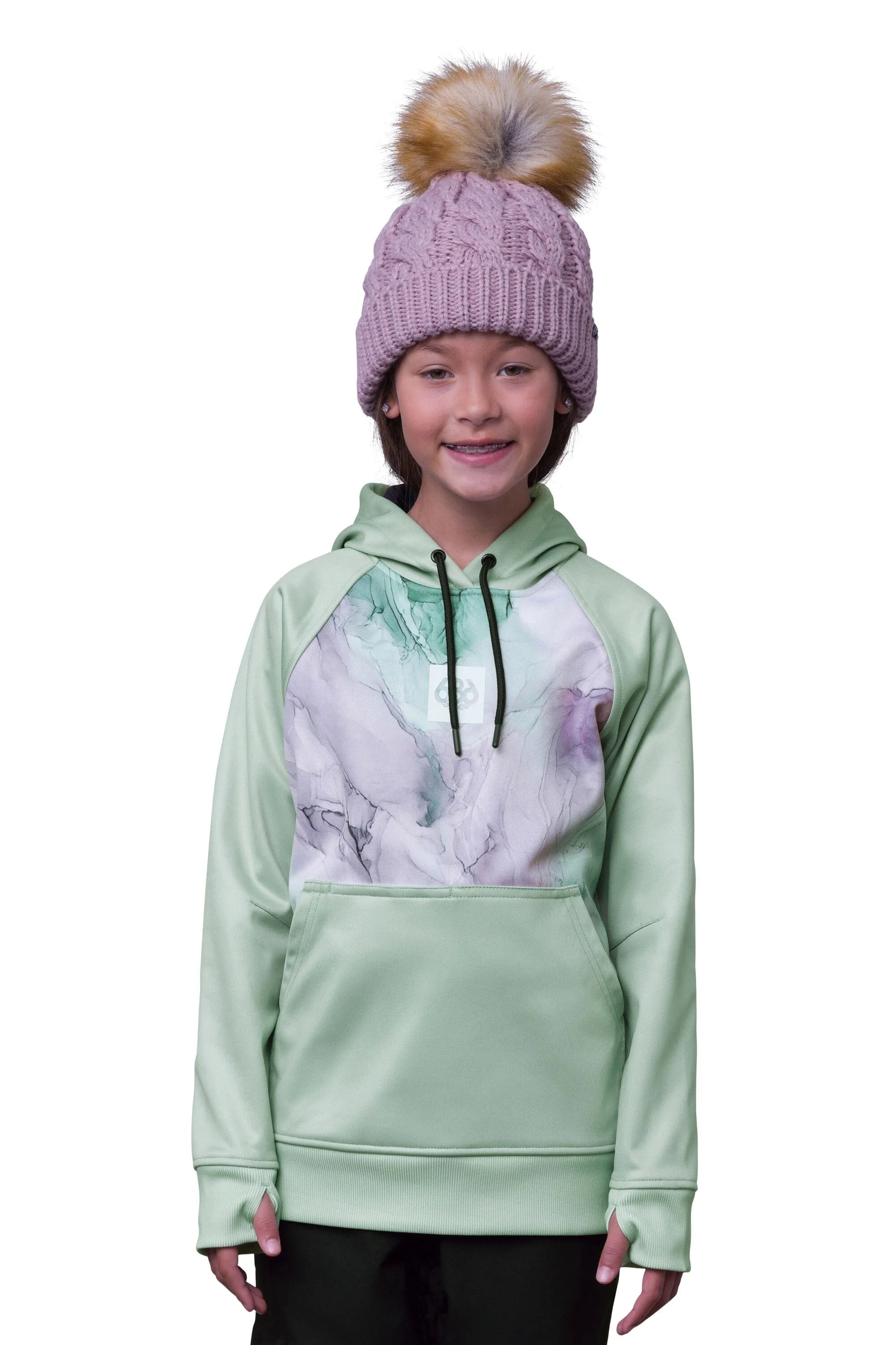 686 Girl's Bonded Fleece Pullover Hoodie Dusty Sage Marble