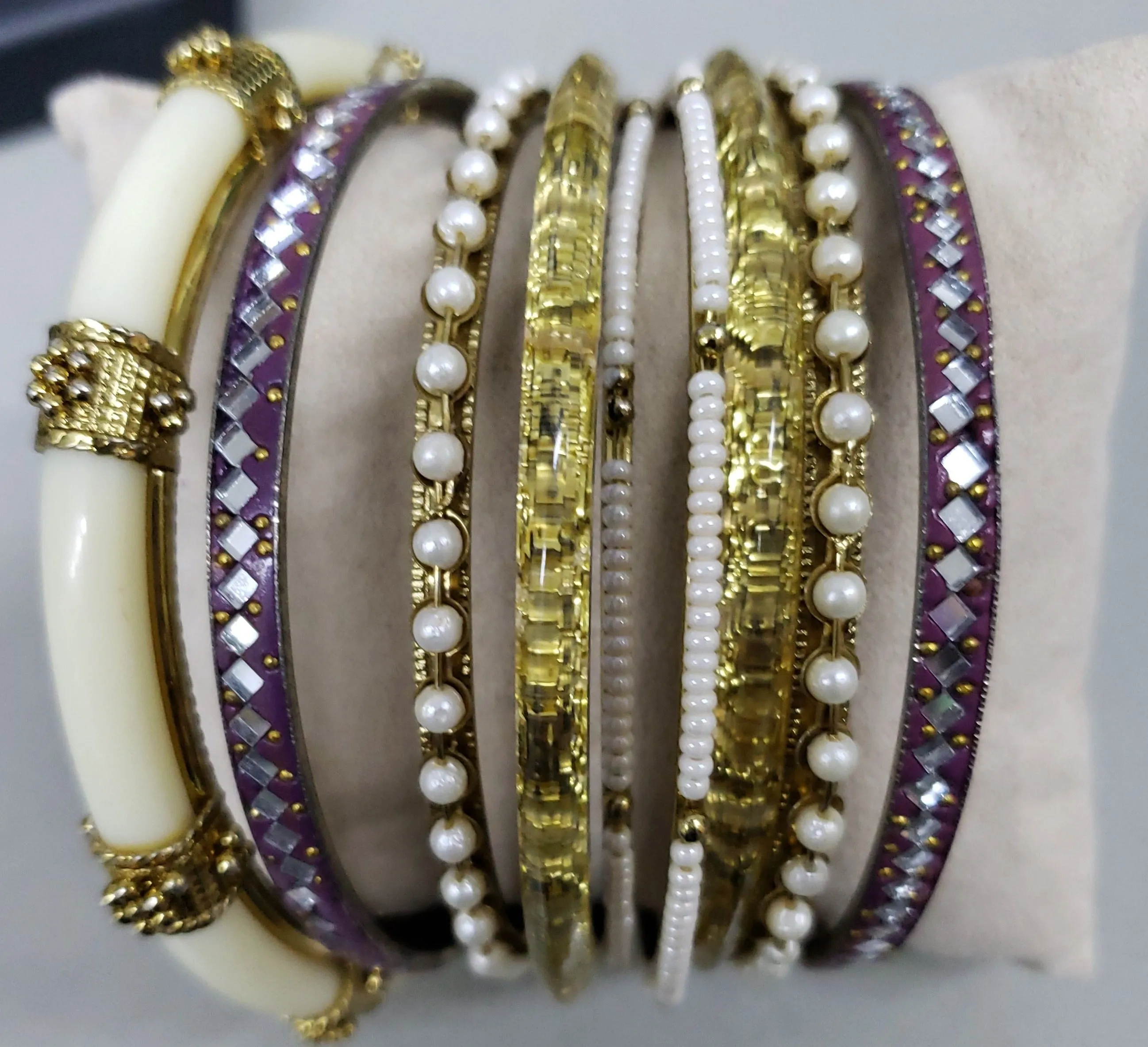 9 Piece Bangle Set - Purple / Ivory / Pearl / etc.