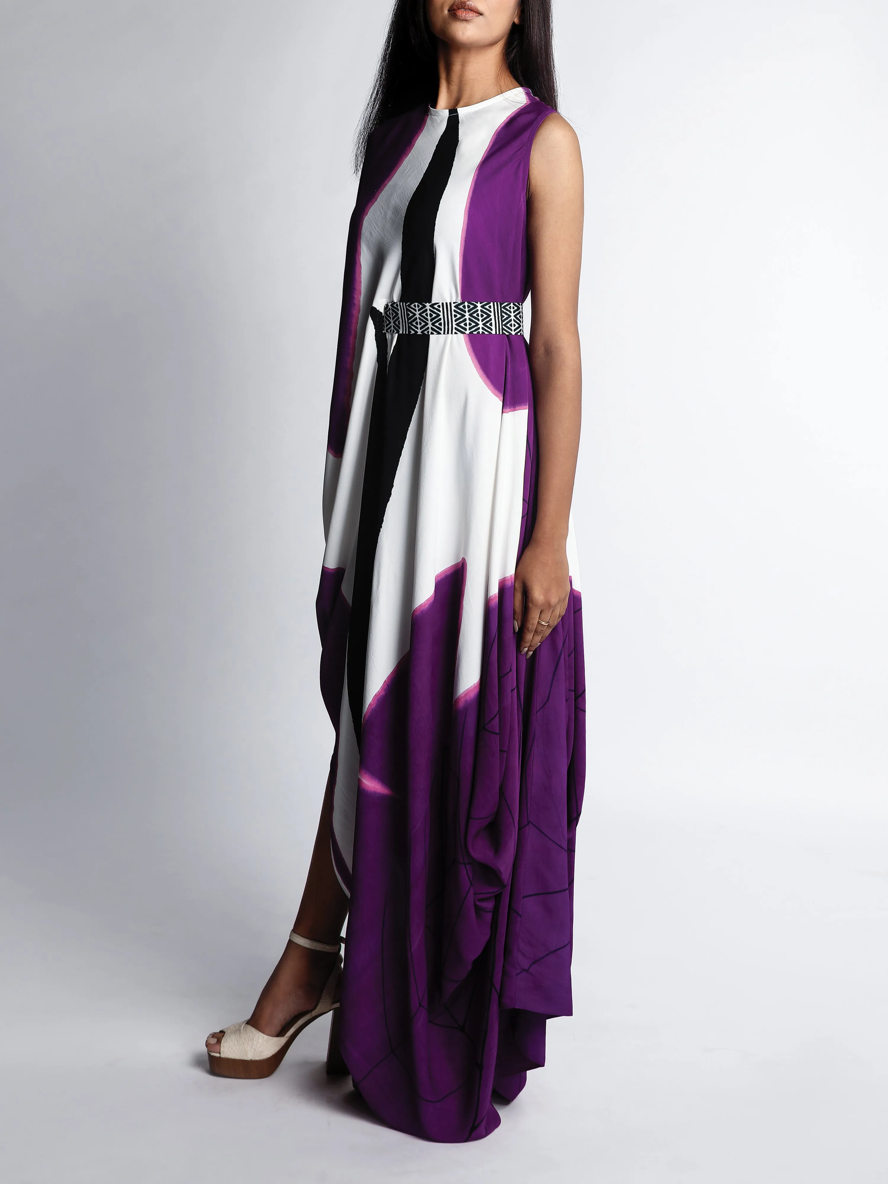 Abstract Printed Sleeveless Drape Dress