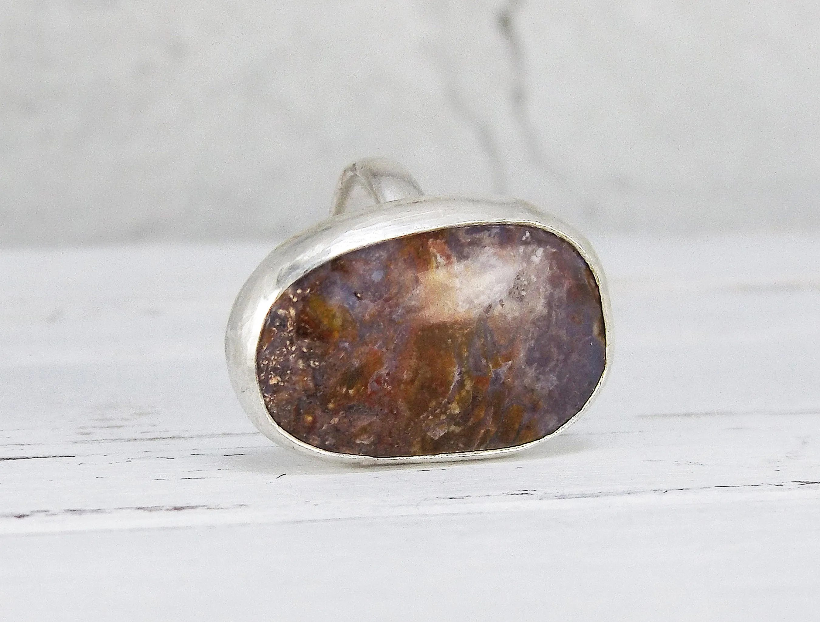 Adjustable Sterling Silver and Purple Sage Agate Ring