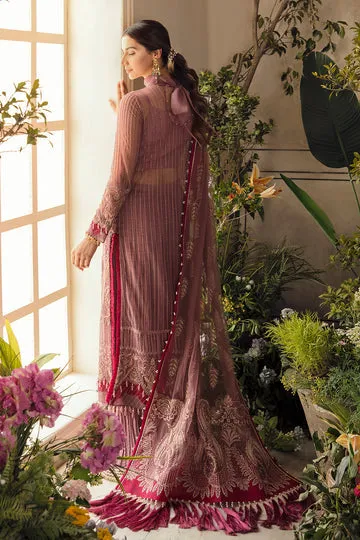 Afrozeh La Fuchsia Embroidered Chiffon Unstitched 3 Piece Suit - 07