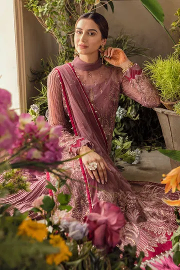 Afrozeh La Fuchsia Embroidered Chiffon Unstitched 3 Piece Suit - 07