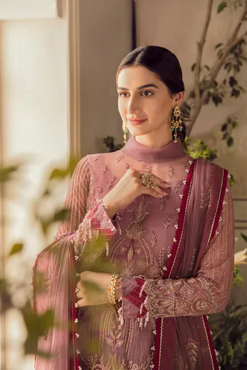 Afrozeh La Fuchsia Embroidered Chiffon Unstitched 3 Piece Suit - 07