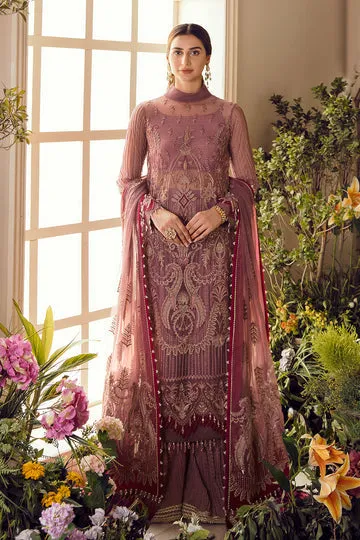 Afrozeh La Fuchsia Embroidered Chiffon Unstitched 3 Piece Suit - 07