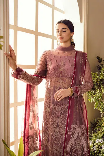 Afrozeh La Fuchsia Embroidered Chiffon Unstitched 3 Piece Suit - 07