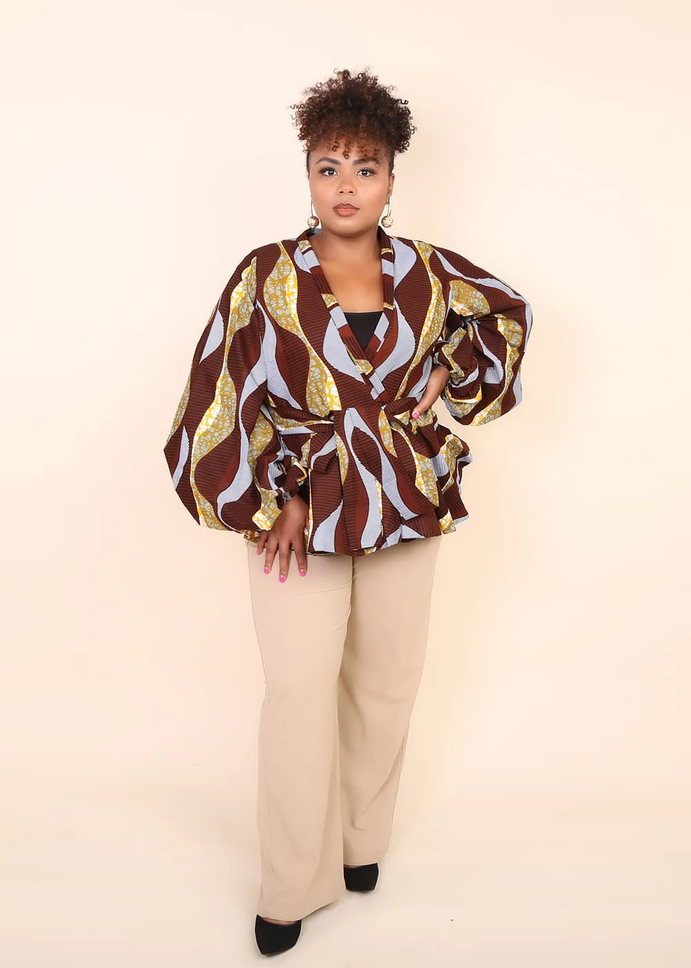 AIDA African Print Women's Blouse (Puff Sleeve Peplum)