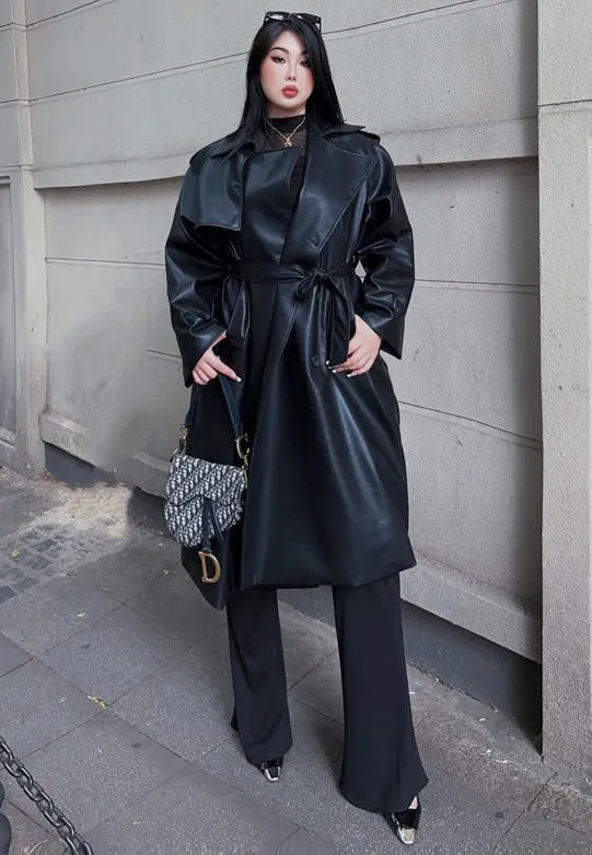 Alexis Solid Color Black Button Up Long Sleeve Coat