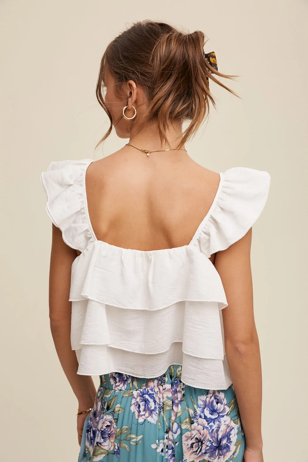 All Over Ruffle Square Neck Blouse Top