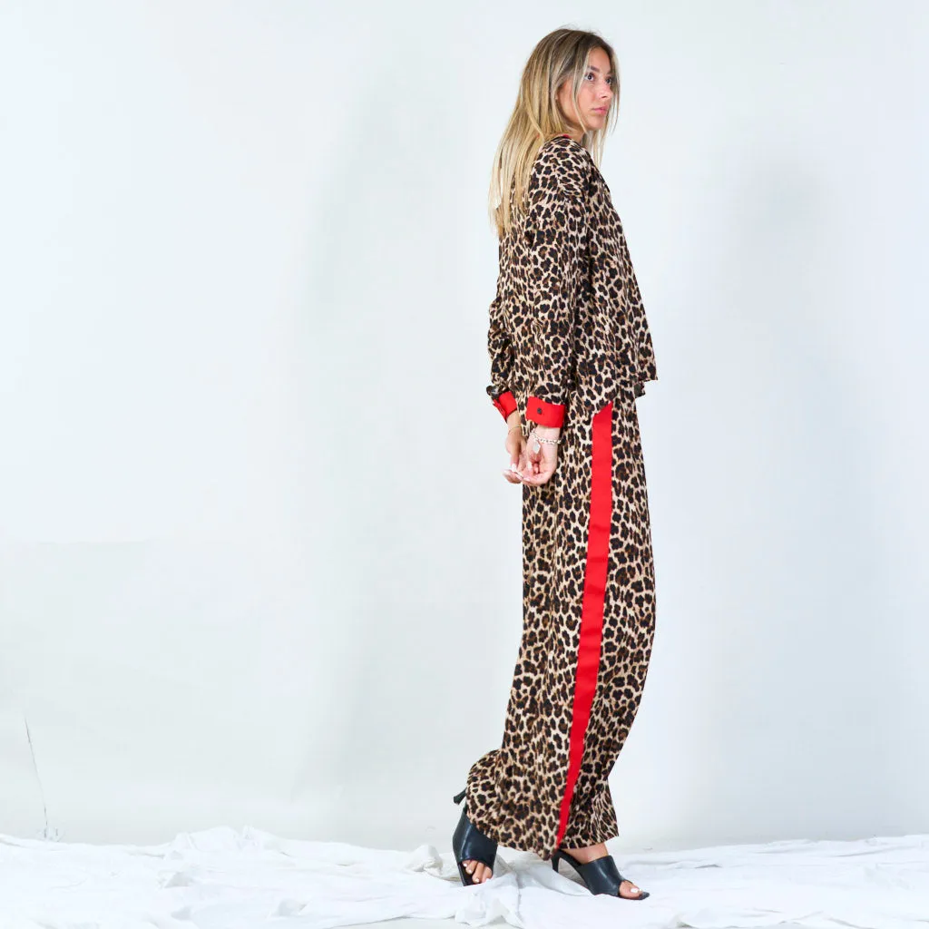 Animal print lounge set with contrast trim wholesale