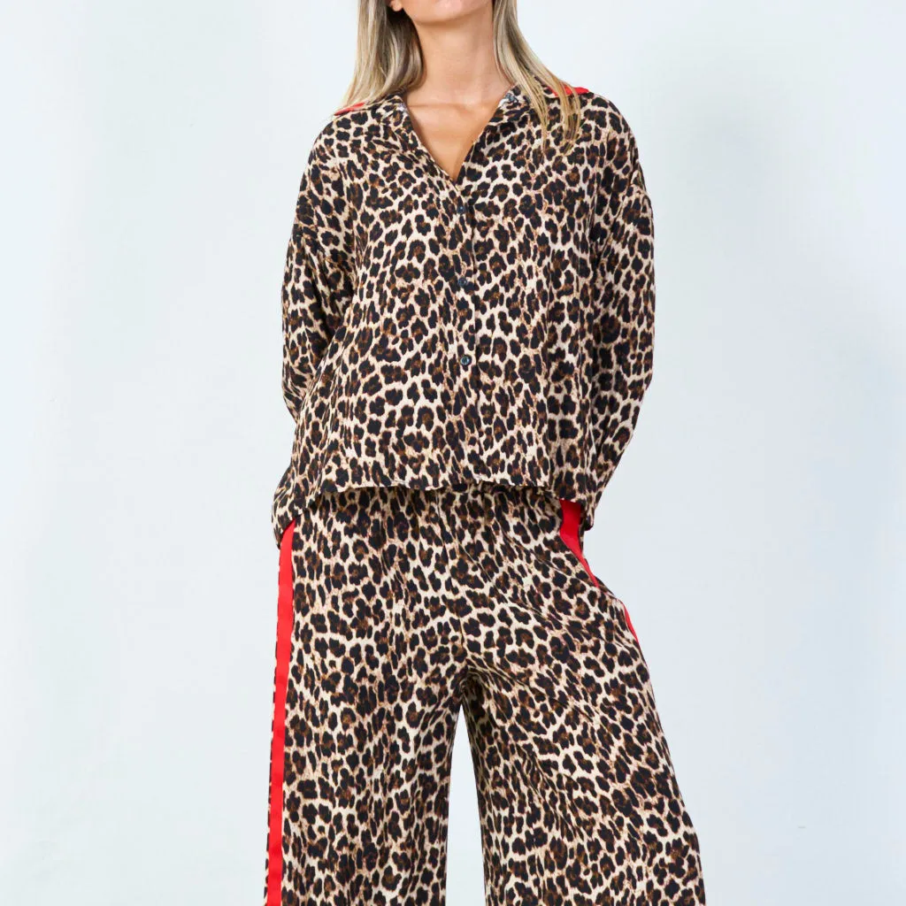 Animal print lounge set with contrast trim wholesale