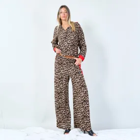 Animal print lounge set with contrast trim wholesale