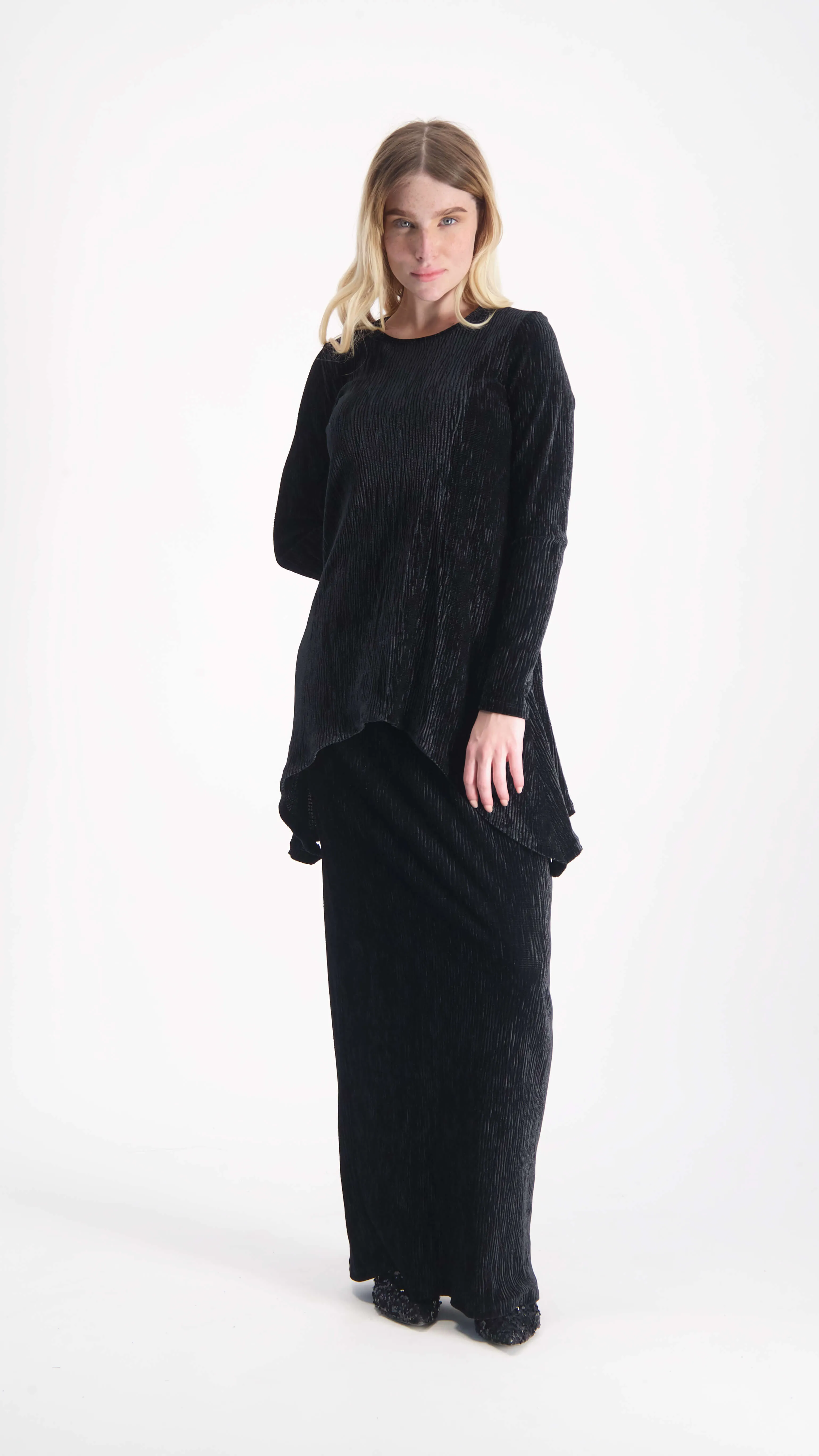 Asymmetric Ribbed Velvet Set / Black