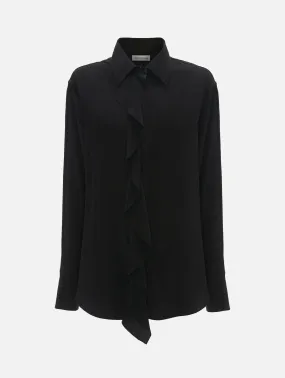 Asymmetric Ruffle Silk Blouse in Black