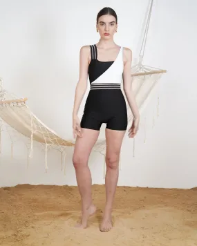 Asymmetrical Neck Mesh Panel Swimsuit 3153 - ملابس سباحة