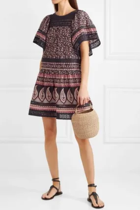 Aurora Crochet Panel Printed Dress