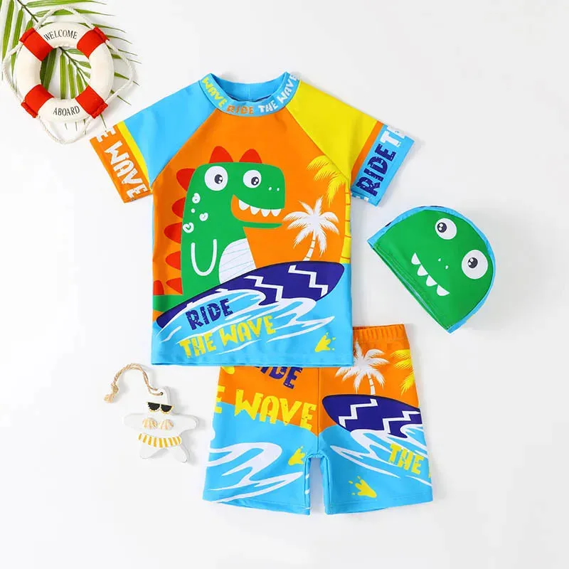 Baby Boy Cartoon Dinosaur 3D 3pc Swimwear Set