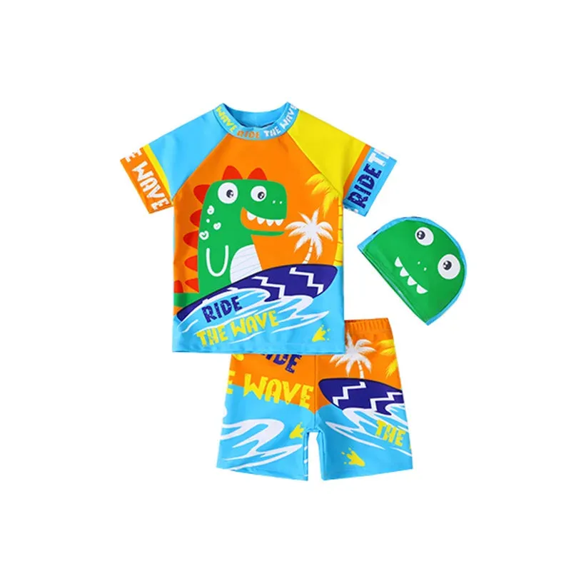 Baby Boy Cartoon Dinosaur 3D 3pc Swimwear Set