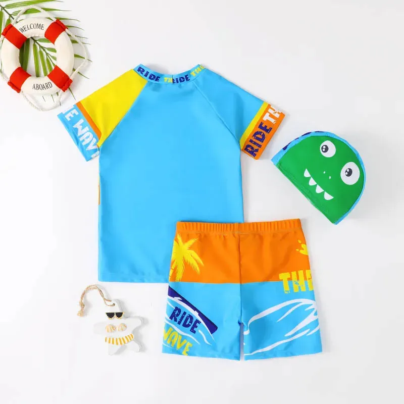 Baby Boy Cartoon Dinosaur 3D 3pc Swimwear Set