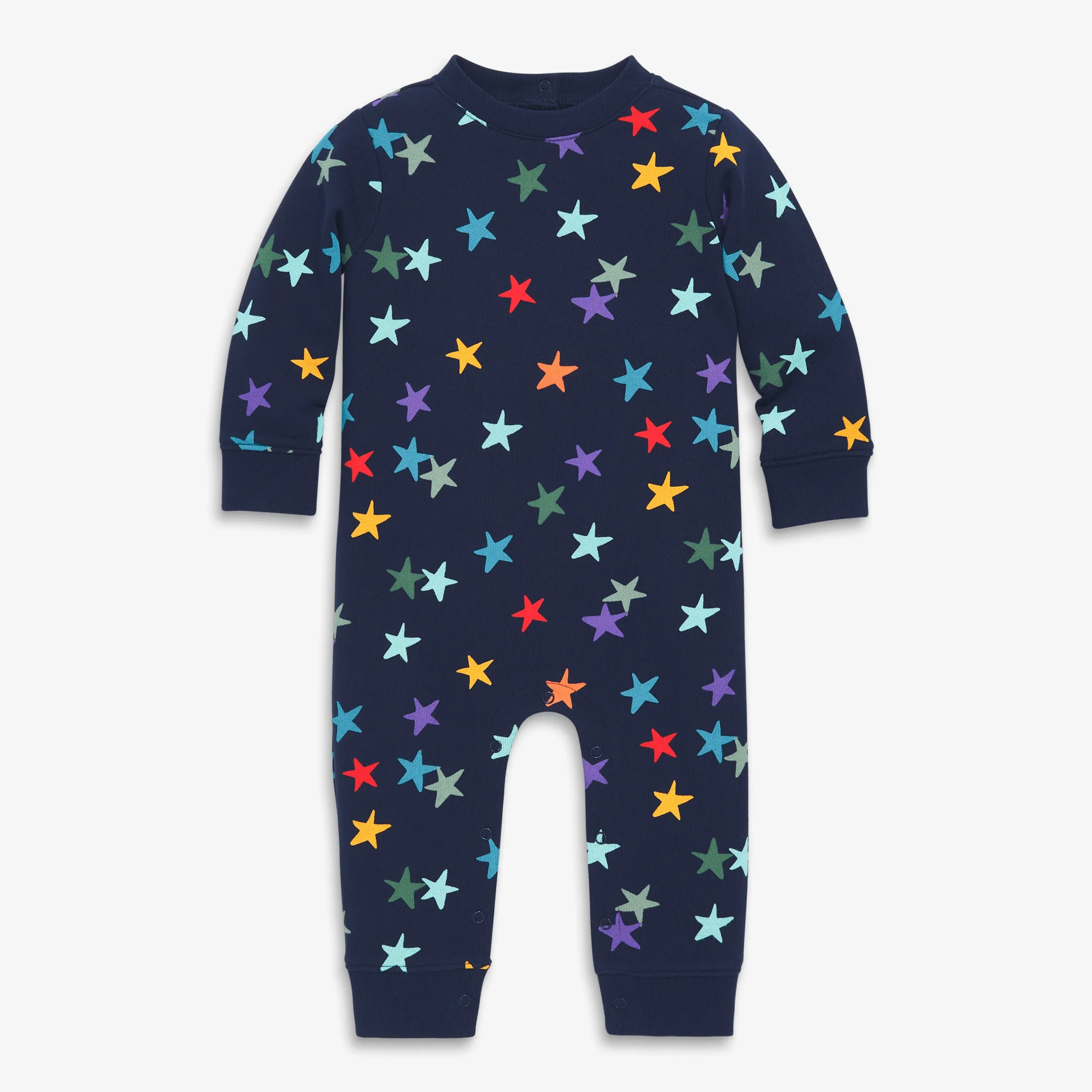 Baby sweatshirt romper in rainbow confetti stars