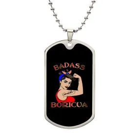 Badass Boricua Unbreakable Dog-Tag Necklace (Gold or Silver)