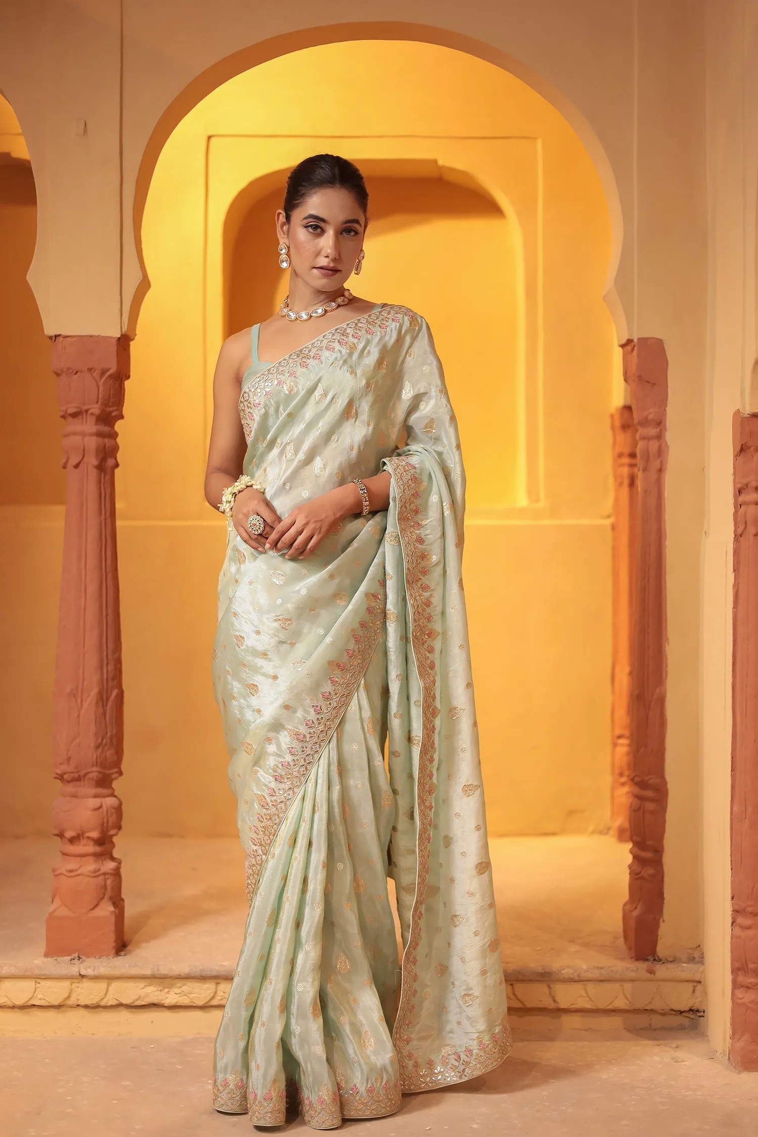 Banarasi Tissue Saree with Gota Patti and Embroidered work