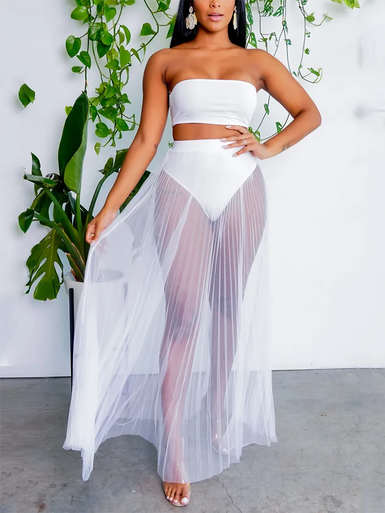 Bandeau Top Sheer Tulle Skirt Set