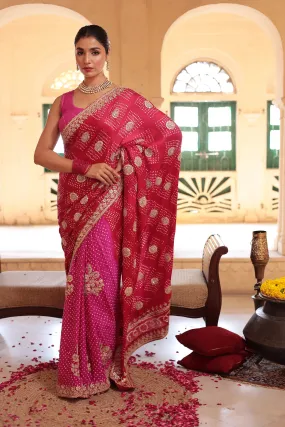 Bandhej Gajji Silk Saree with Dori and Gota Patti work