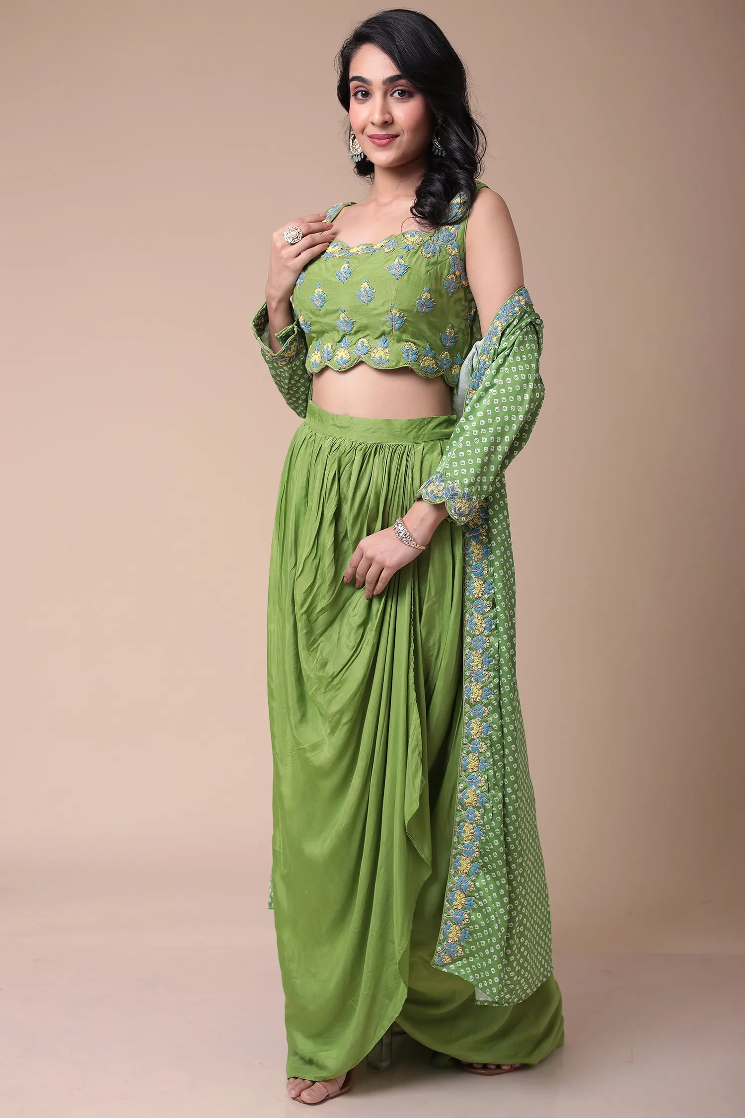 Bandhej Silk Jacket Style Indowestern with Dori and Embroidered work.