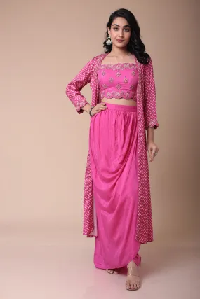 Bandhej Silk Jacket Style Indowestern with Dori and Embroidered work.