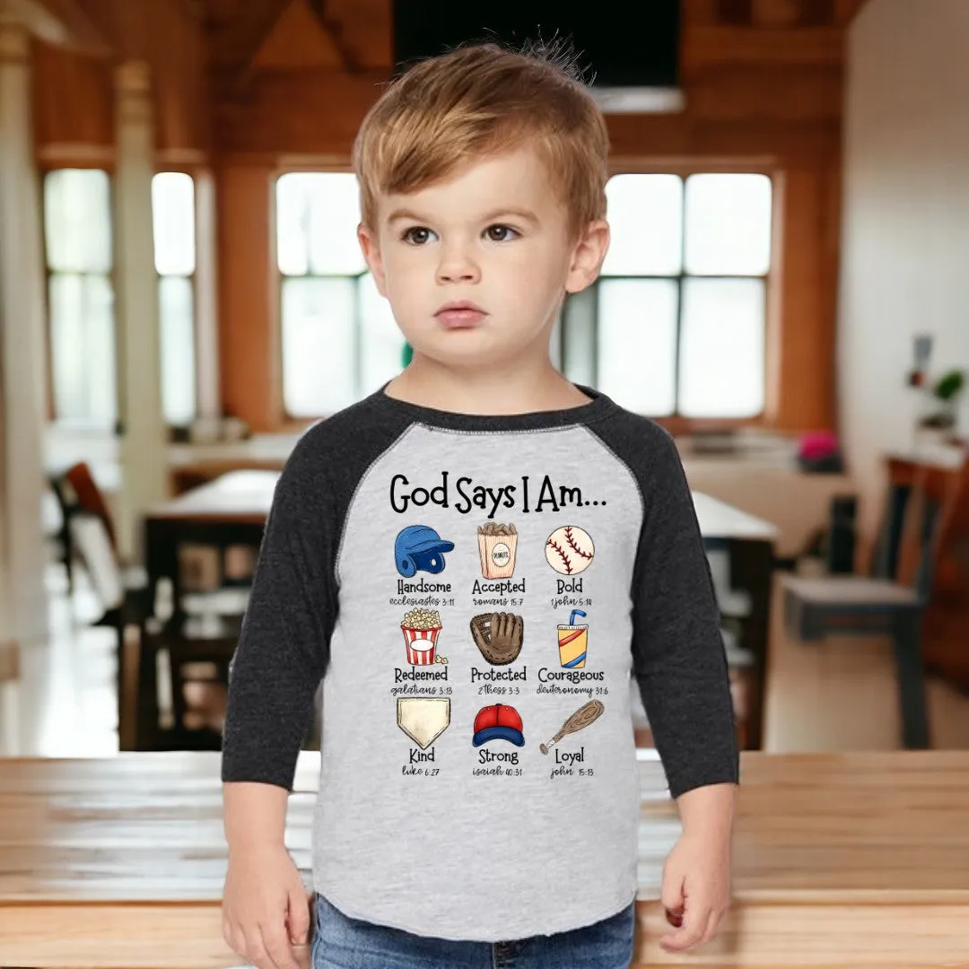 Basesball God Says I Am Youth & Toddler Raglan