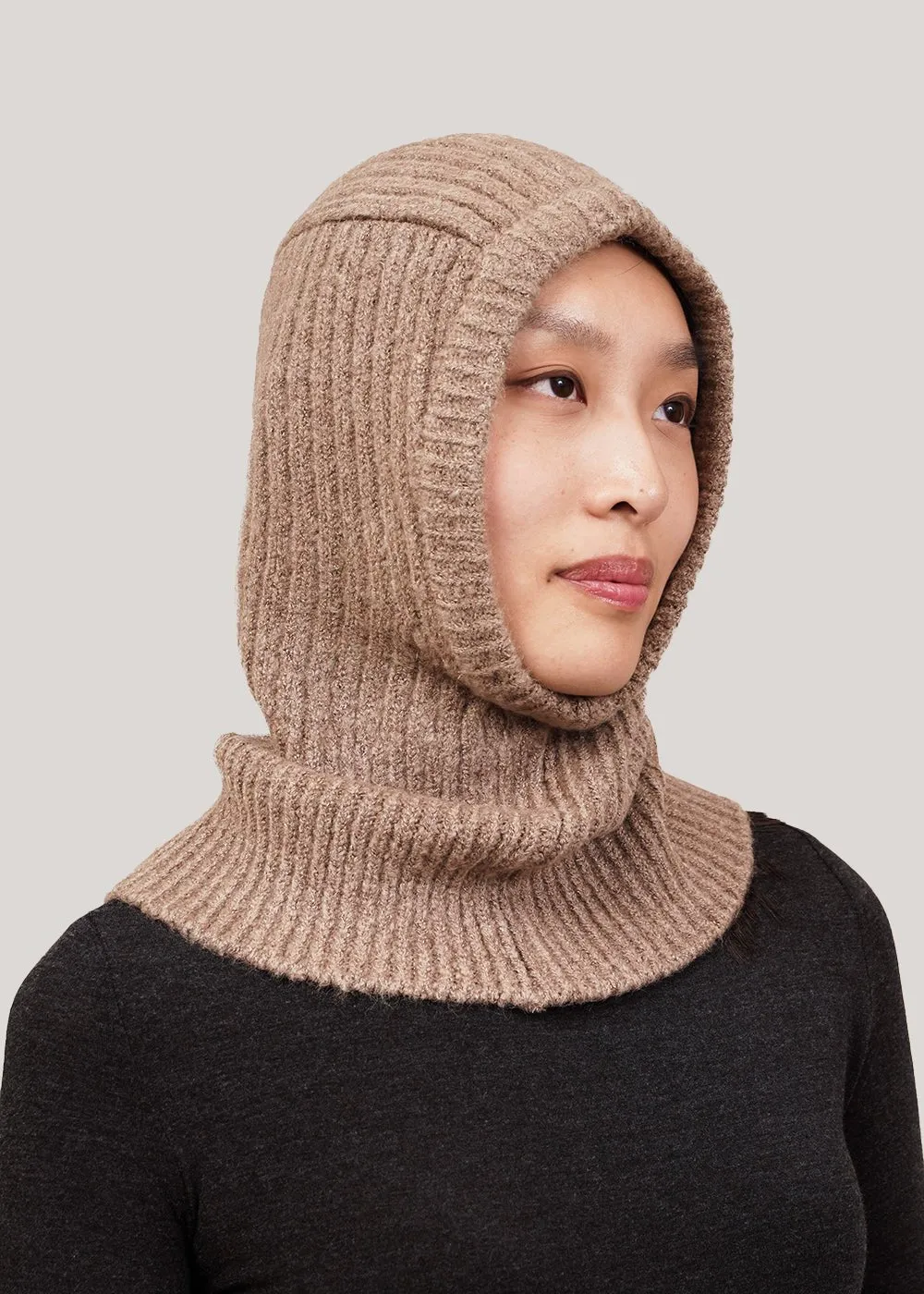 Beige Ribbed Knit Balaclava