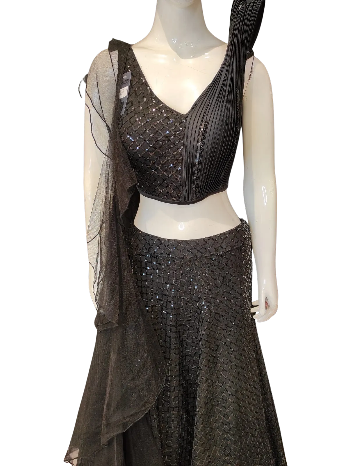 Black Indo western Dress Dupatta With Sequins Work