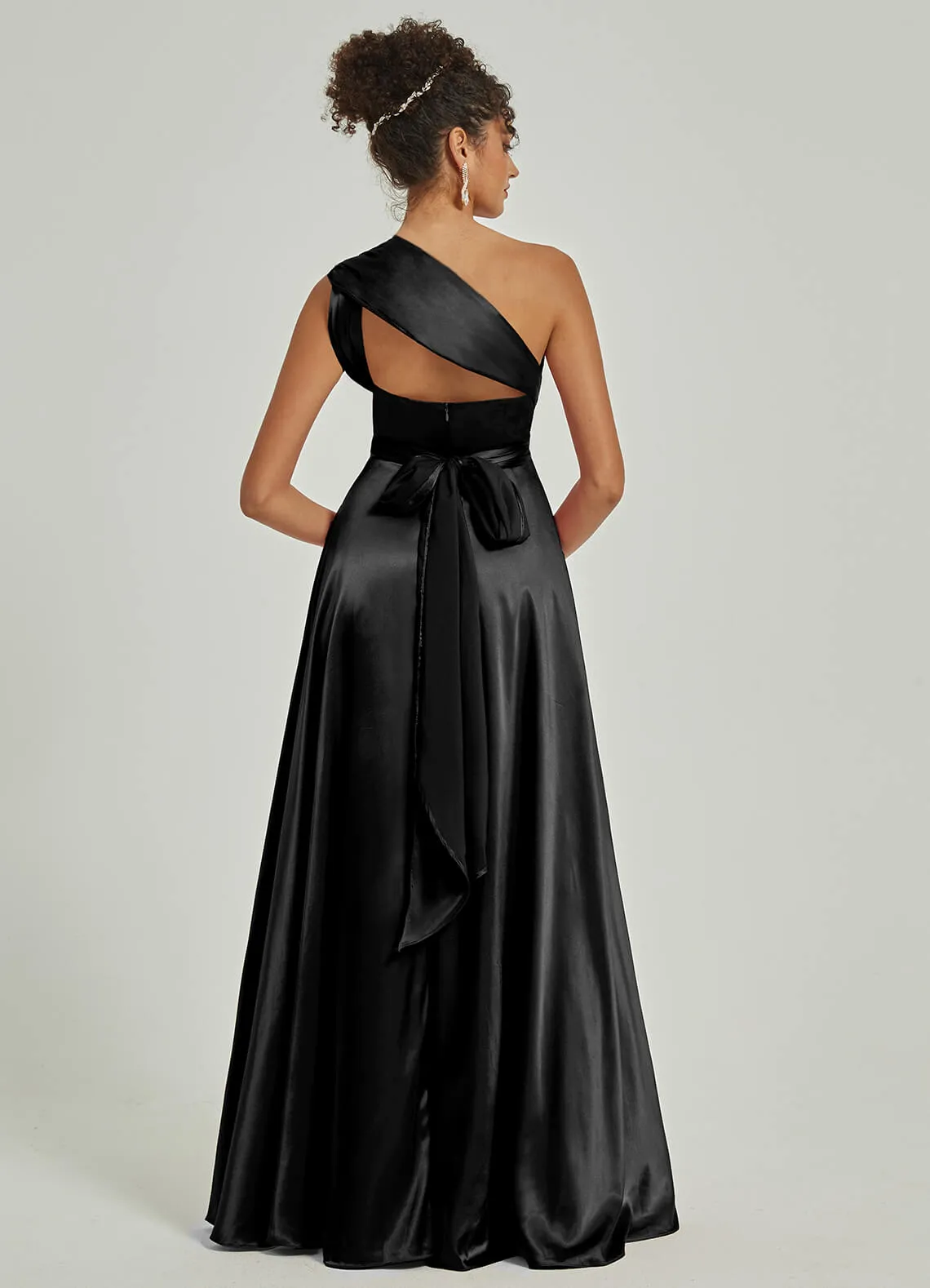 Black Satin Convertible Bridesmaid Dress Multi Ways Wrap A-Line Gowns