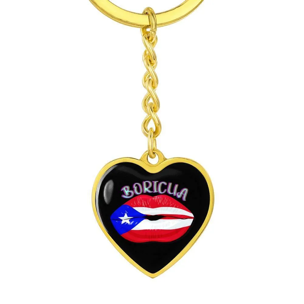 Boricua Lips Heart Key Chain