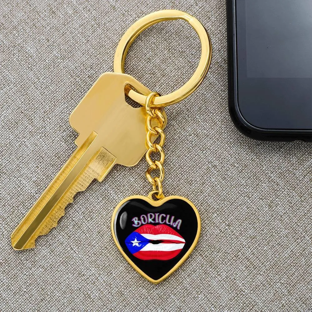 Boricua Lips Heart Key Chain