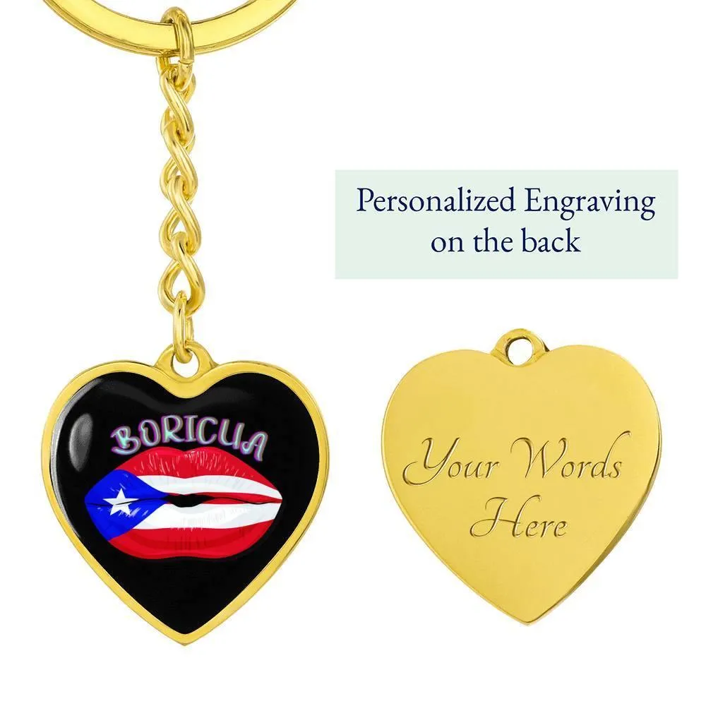 Boricua Lips Heart Key Chain