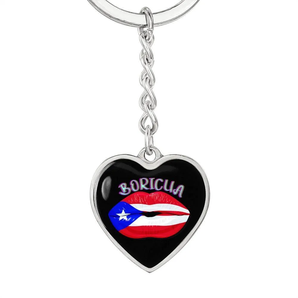 Boricua Lips Heart Key Chain