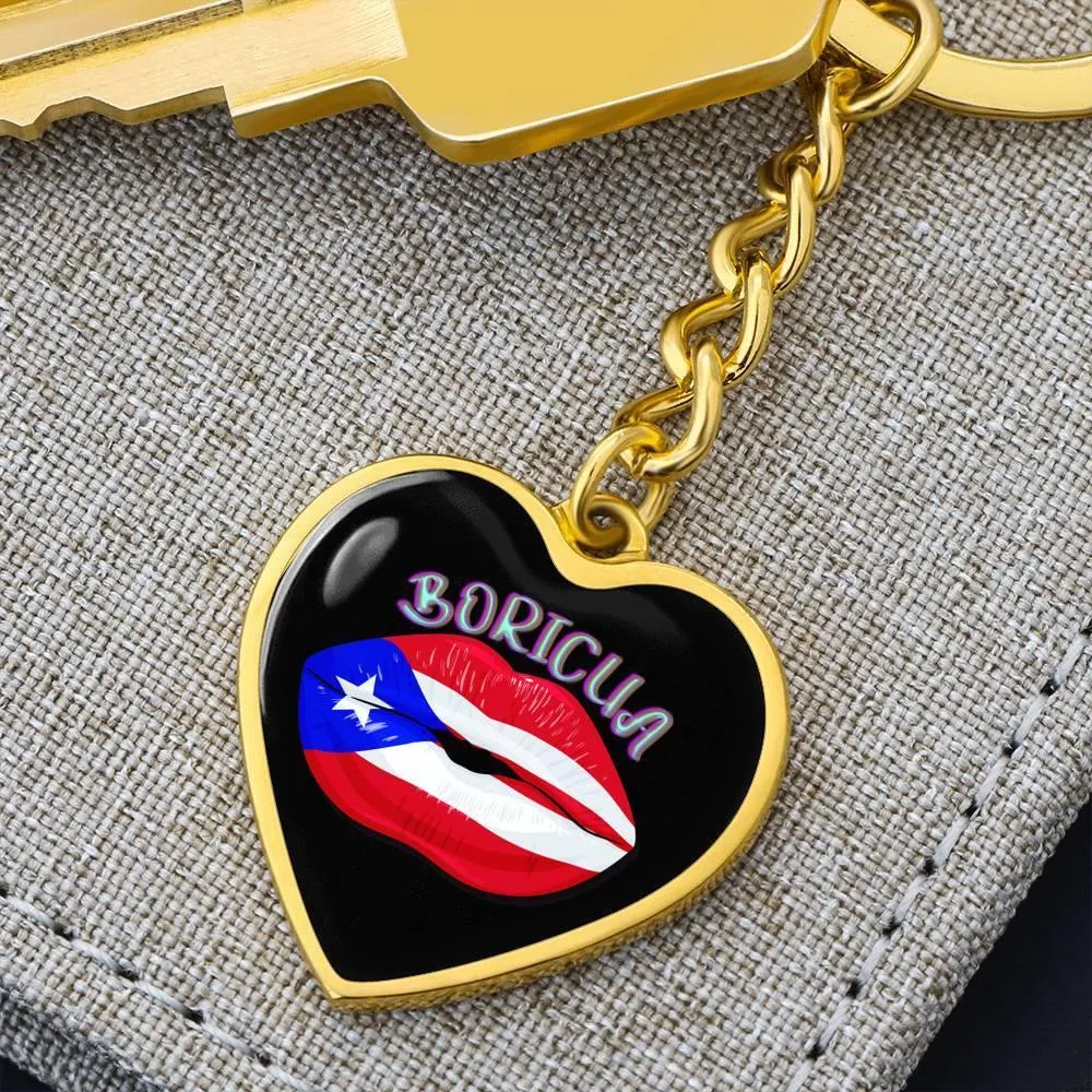 Boricua Lips Heart Key Chain