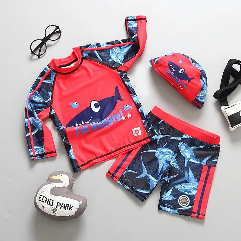 Boy Long Dinosaur-Animal Rashguard Swim Trunks