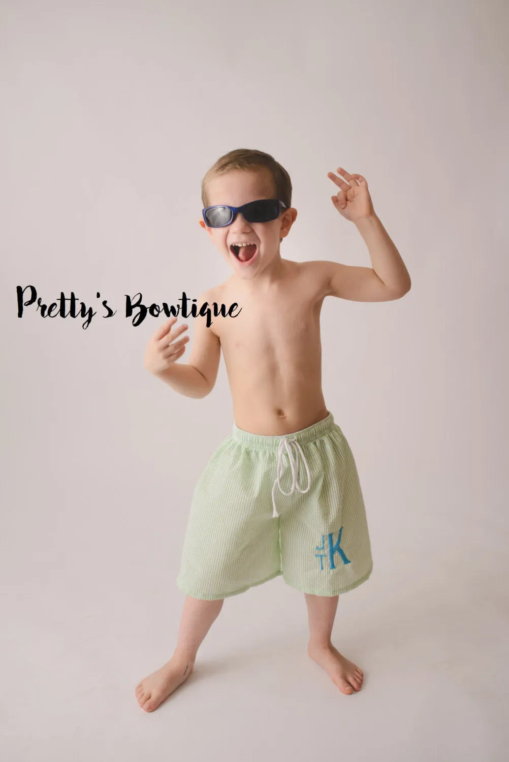 Boys Monogrammed Swimsuit -- Seersucker Boys Swim trunks- Baby Boy Swimsuit --Boys swim- Monogrammed Bathing Suit-- 12M through 5/6