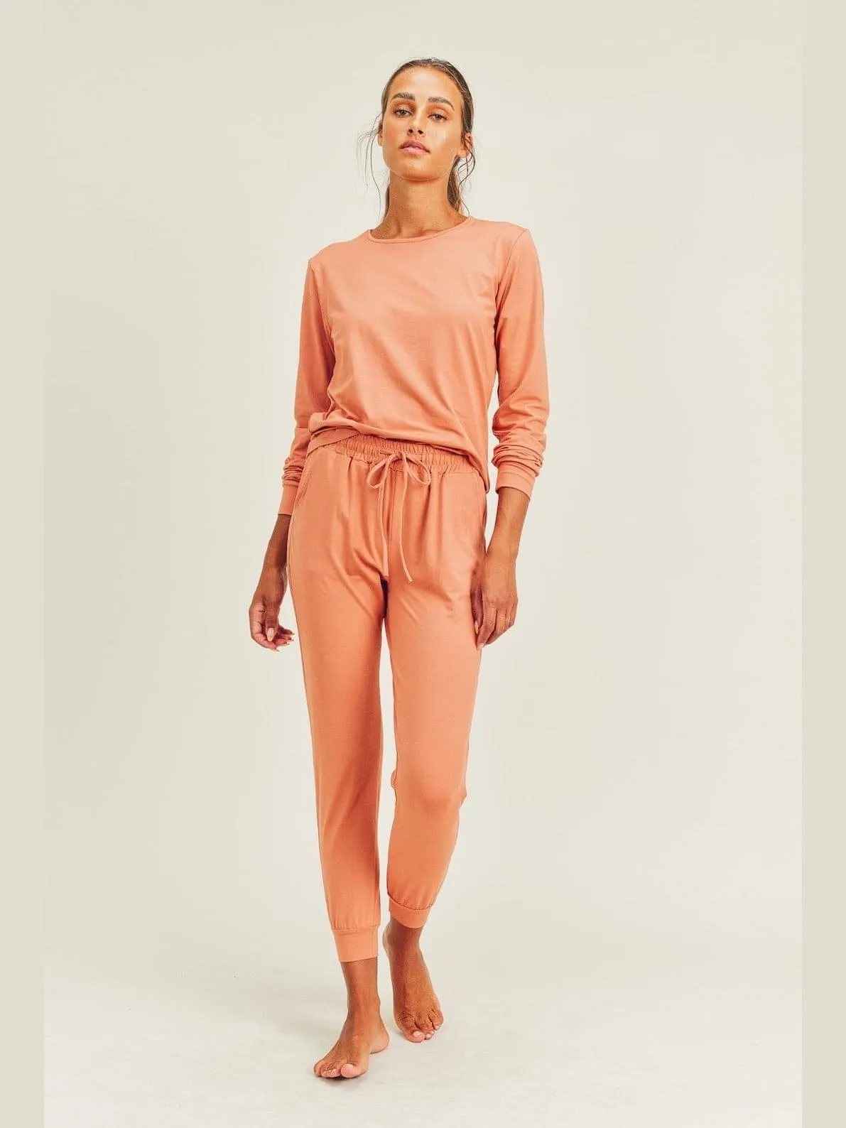 Brushed Soft Peach Skin Long Sleeve Lounge Set