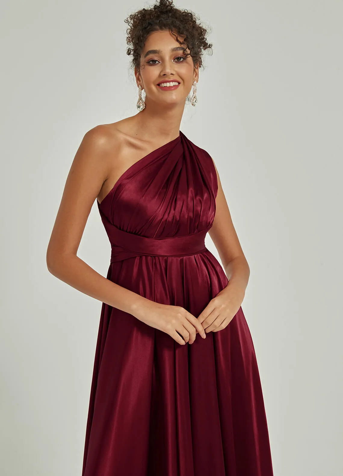 Burgundy Satin Convertible Bridesmaid Dress Multi Way Wrap A-Line Gown