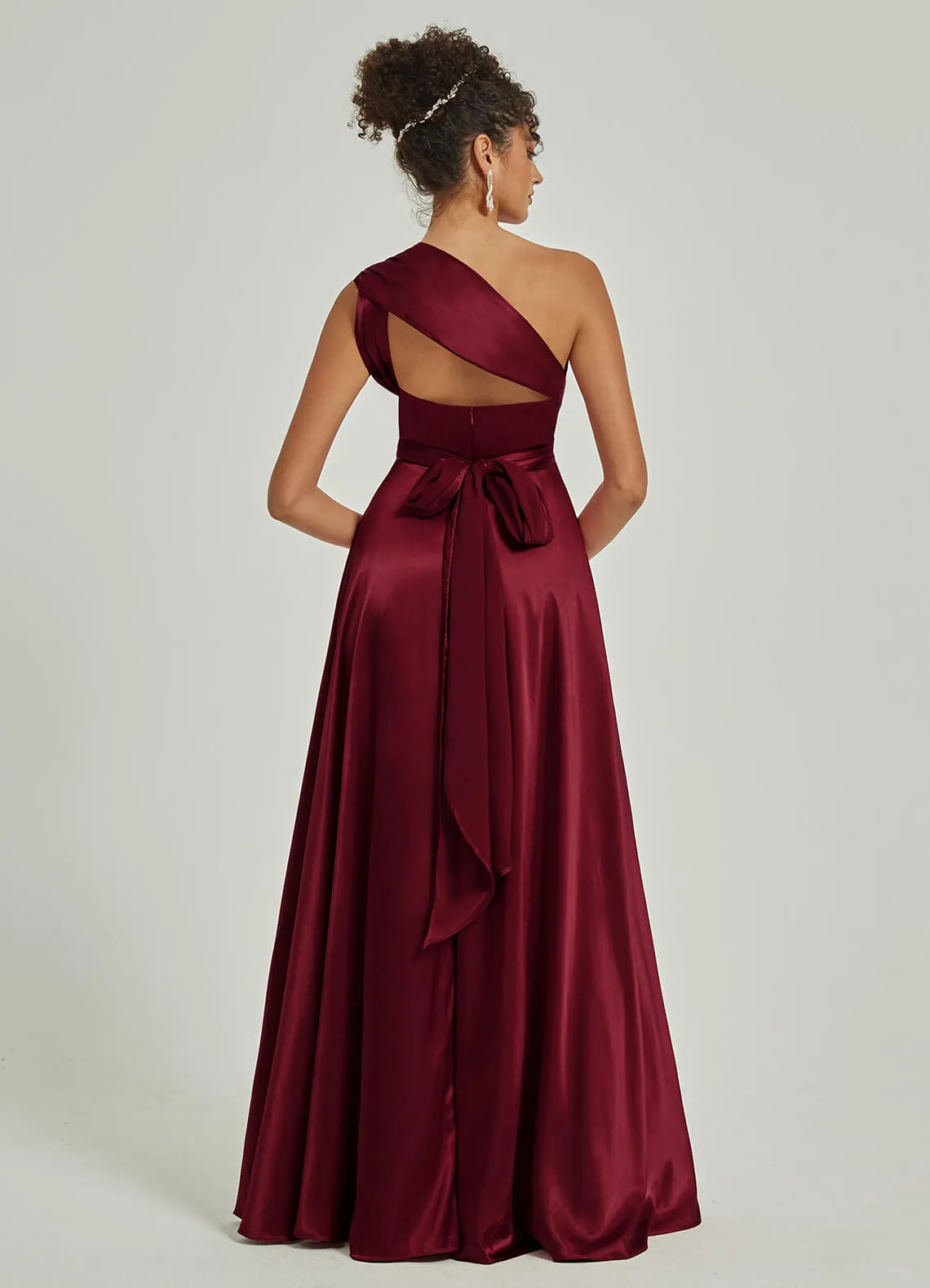 Burgundy Satin Convertible Bridesmaid Dress Multi Way Wrap A-Line Gown